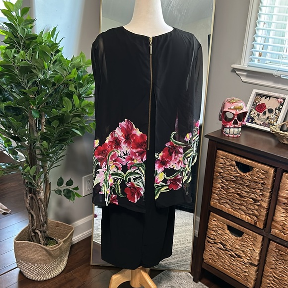 Joseph Ribkoff Tank Dress with Floral Overlay - Picture 7 of 9